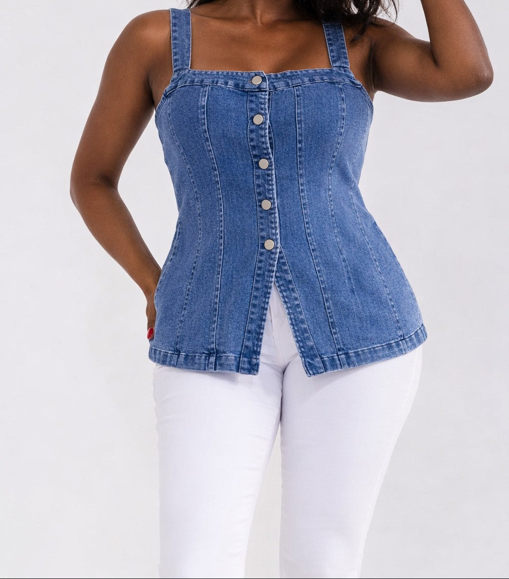 Denim Button Front Tank