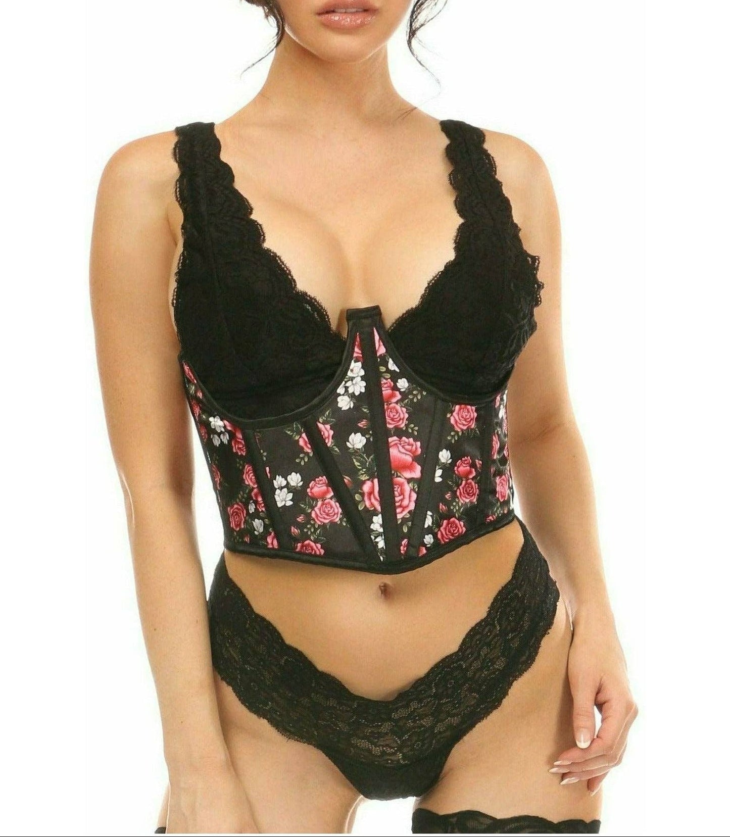 Lavish Floral Satin Open Cup Waist Cincher