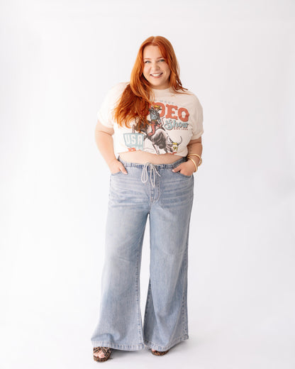 30" Judy Blue HW Drawstring Featherweight Palazzo