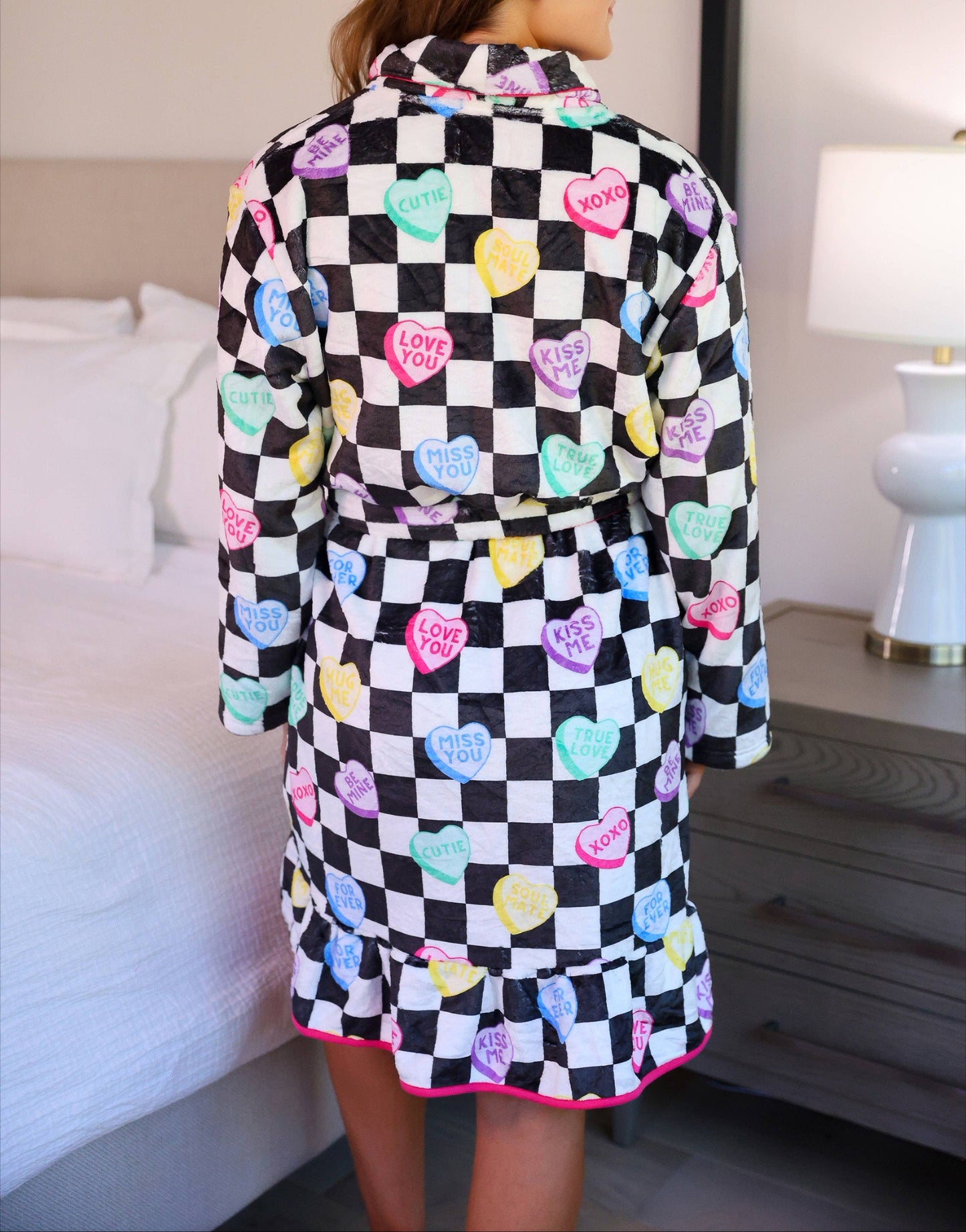 Legacy Lounge Robe- Checkered Conversation Hearts
