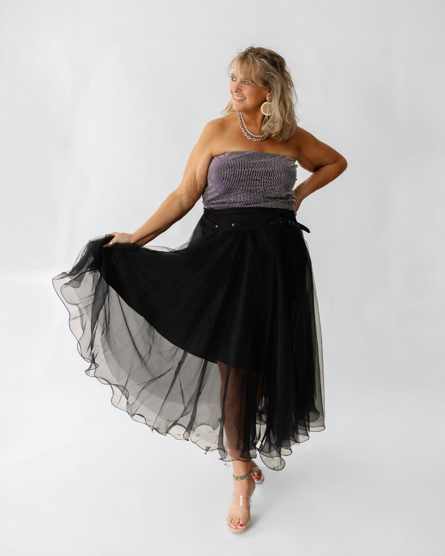 Belted Layered Tulle Skirt