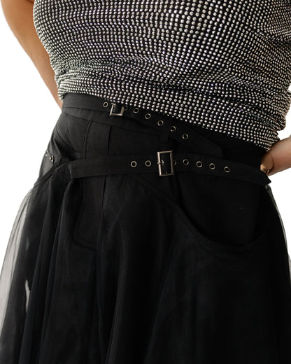 Belted Layered Tulle Skirt