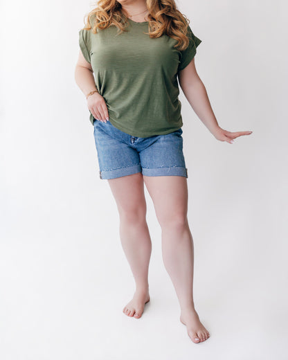 High Rise Cuffed Shorts by Risen