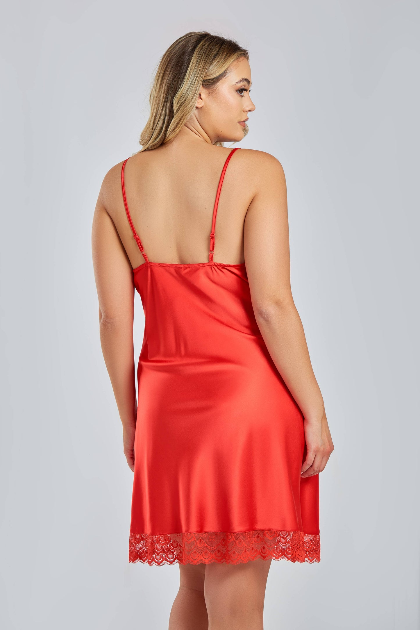 Red Satin Chemise W/ Lace Trim