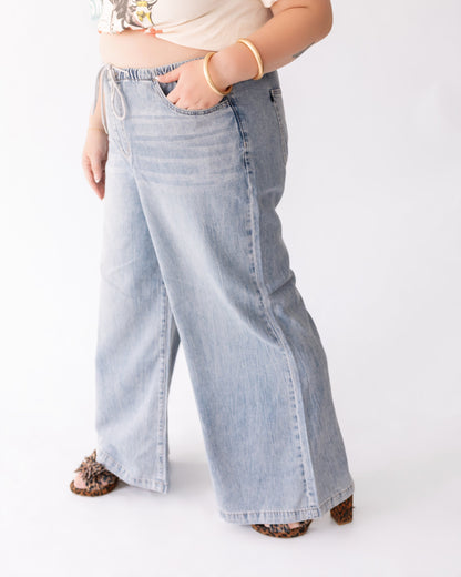 30" Judy Blue HW Drawstring Featherweight Palazzo