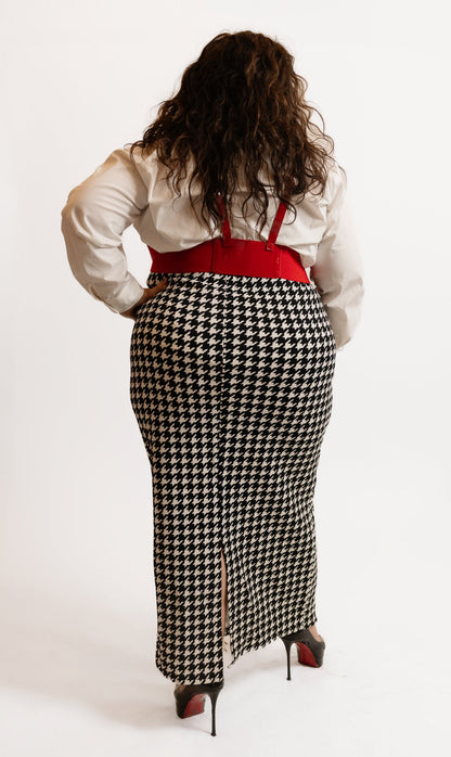 High-Waist Houndstooth Pencil Skirt