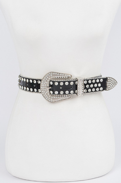 Rhinestone Studded Leather Belt