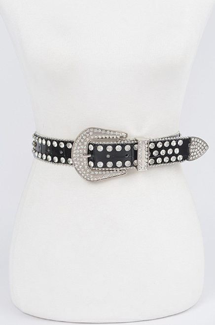 Rhinestone Studded Leather Belt