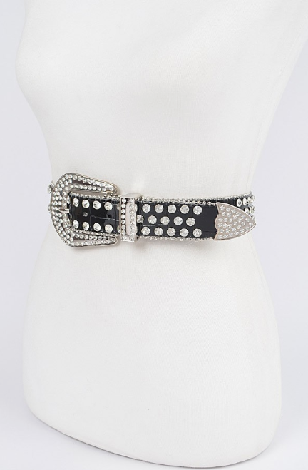 Rhinestone Studded Leather Belt