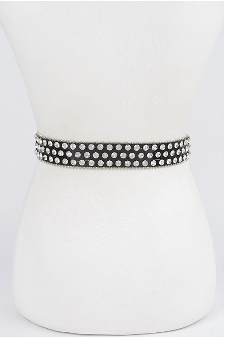 Rhinestone Studded Leather Belt