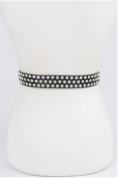 Rhinestone Studded Leather Belt