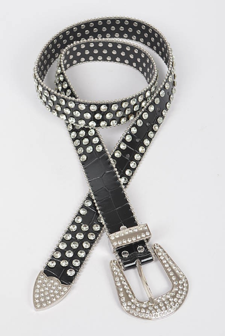 Rhinestone Studded Leather Belt