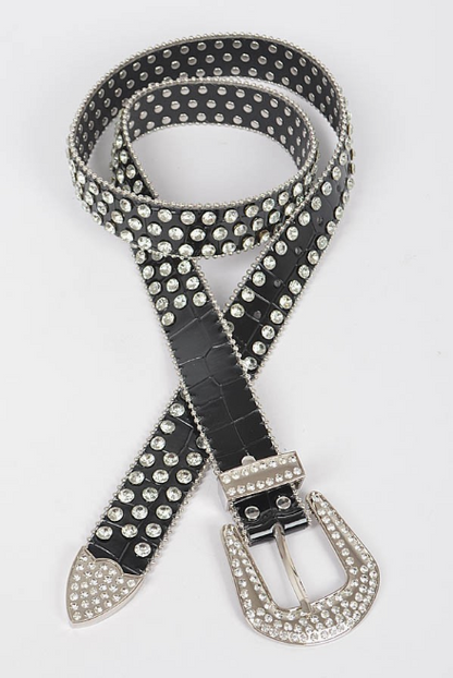 Rhinestone Studded Leather Belt