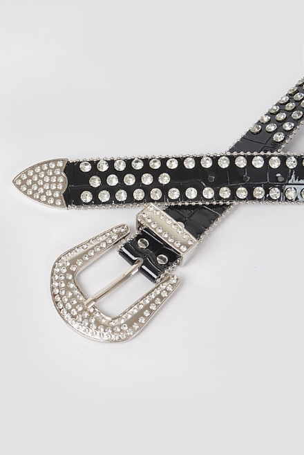 Rhinestone Studded Leather Belt